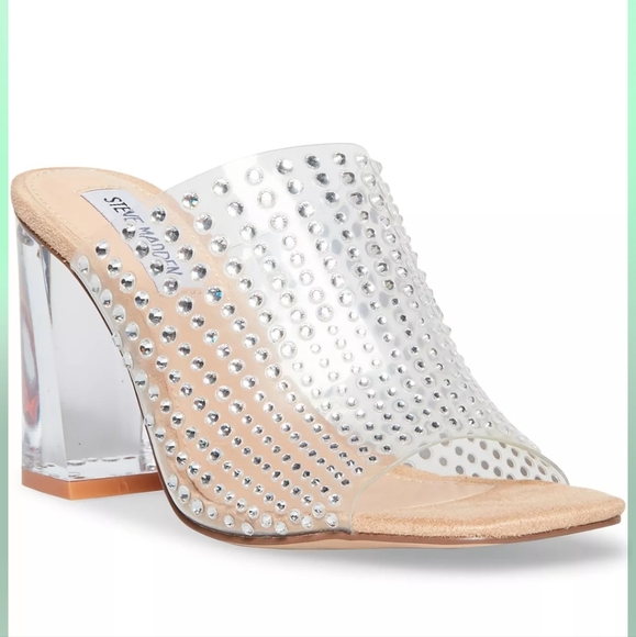 NEW Steve Madden Nicely Rhinestone Clear Heel Sandal | Size 5.5 - Picture 5 of 7
